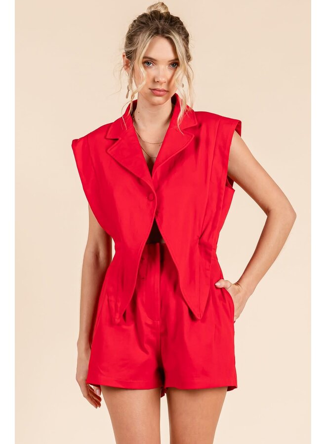 TUXEDO ROMPER - RED