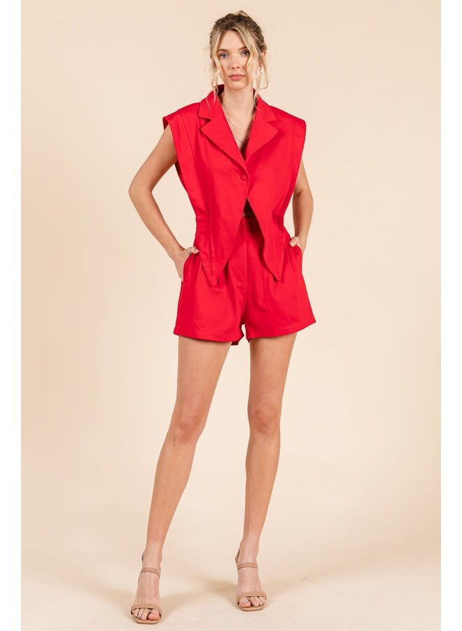 TUXEDO ROMPER - RED