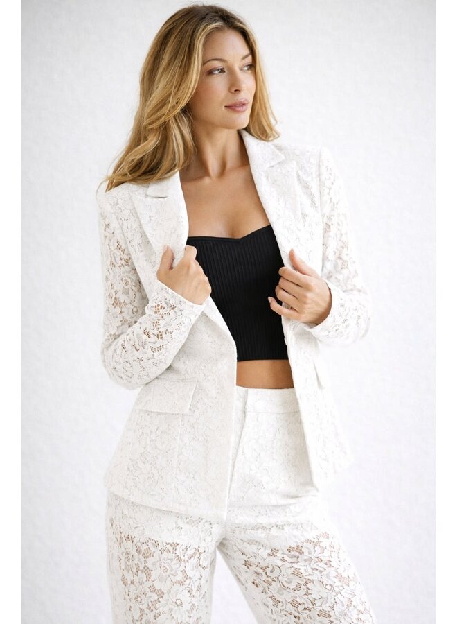 SHE A BADDIE LACE BLAZER-WHITE