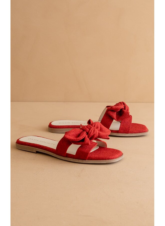 GINNY TEXTURED BOW SLIDE-RED