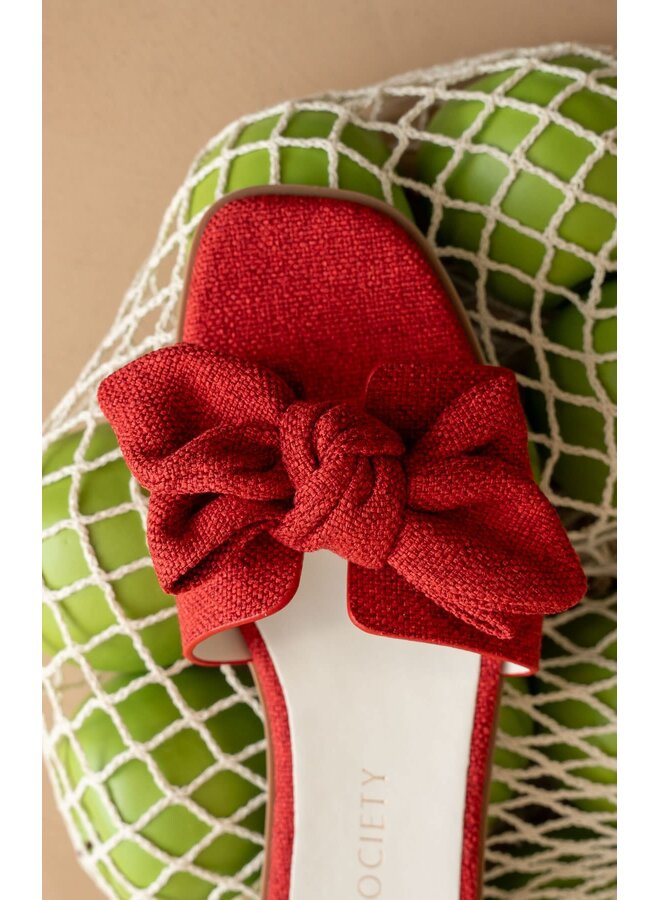 GINNY TEXTURED BOW SLIDE-RED