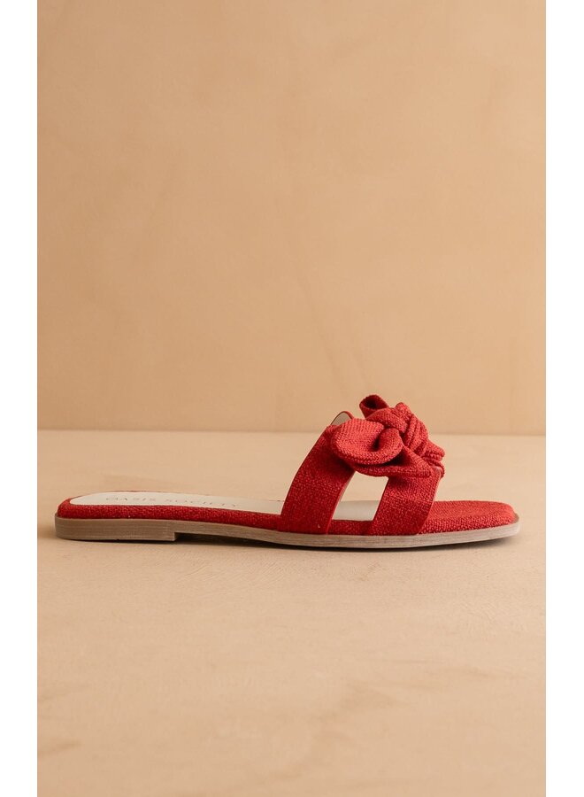 GINNY TEXTURED BOW SLIDE-RED