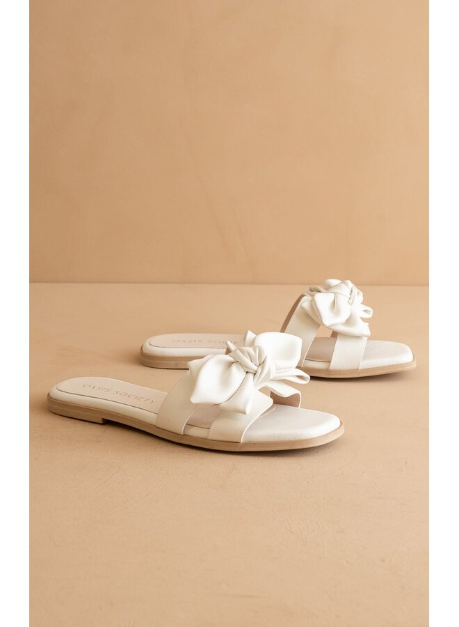 GINNY TEXTURED BOW SLIDE-WHITE