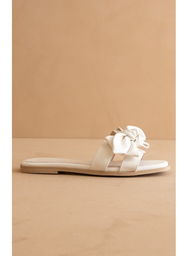 GINNY TEXTURED BOW SLIDE-WHITE