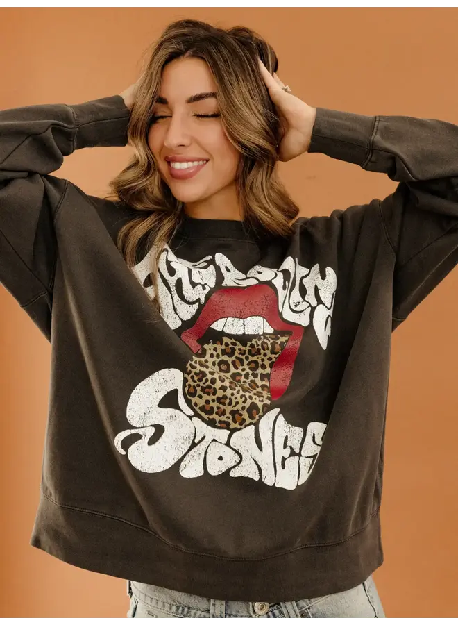 ROLLING STONES LEOPARD TONGUE LICENSED SWEATSHIRT