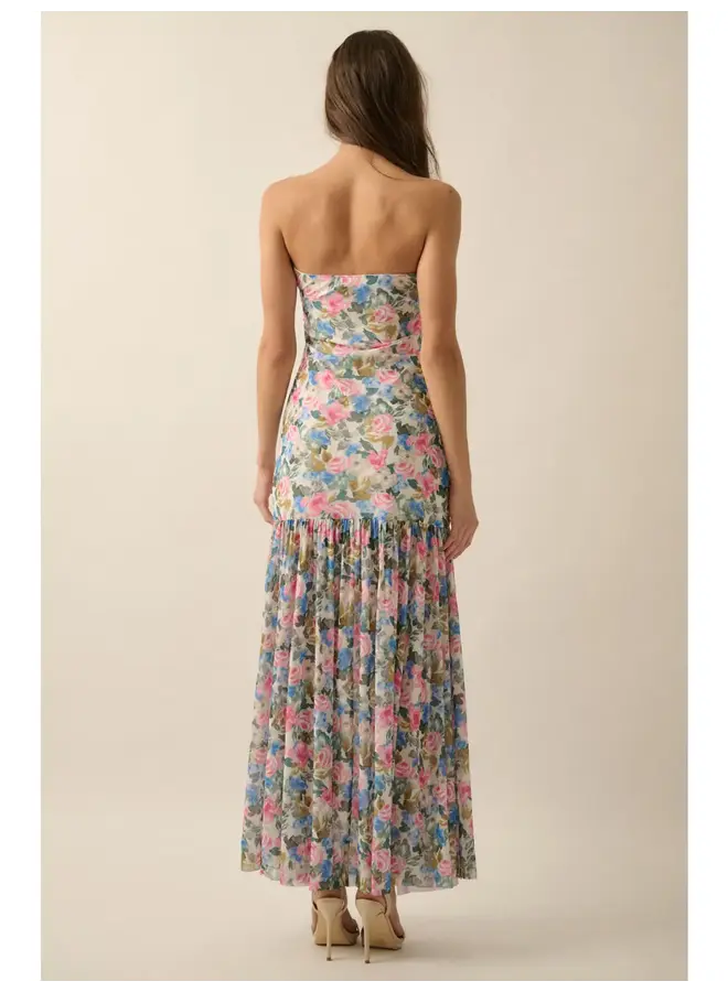 SO SWEET FLORAL STRAPLESS MAXI DRESS