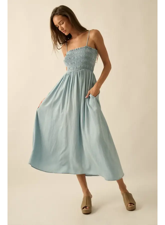 EASY BREEZY TENCIL SMOCKED MIDI DRESS