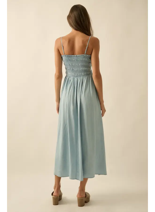 EASY BREEZY TENCIL SMOCKED MIDI DRESS
