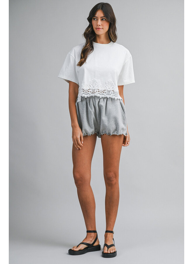 CHIC GIRL LACE TRIM TOP-WHITE