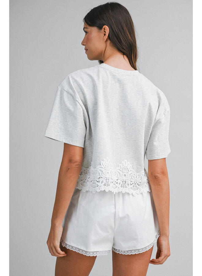 CHIC GIRL LACE TRIM TOP-GREY