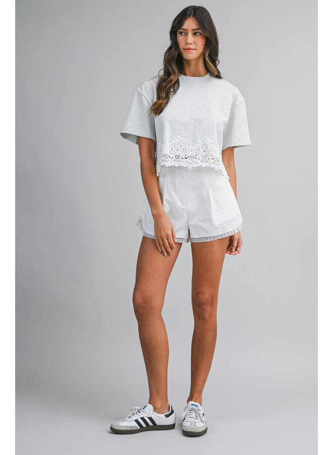 CHIC GIRL LACE TRIM TOP-GREY