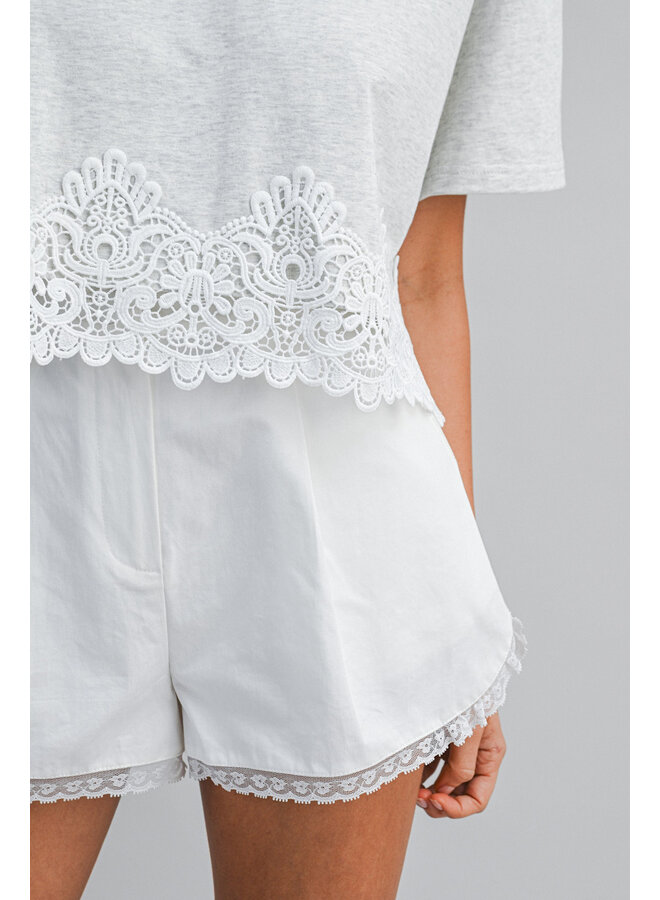 CHIC GIRL LACE TRIM TOP-GREY