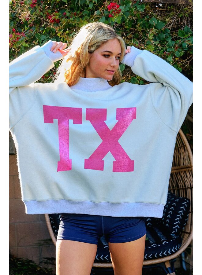 OVERSIZED & OBSESSED REVERSIBLE MOCK NECK SWEATSHIRT-TEXAS