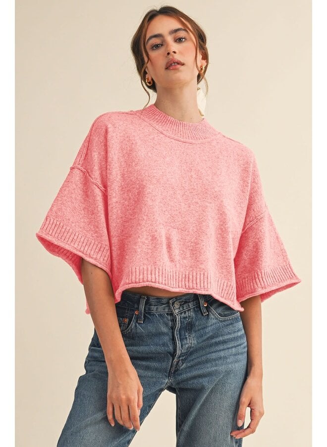 ALL BOXED UP MOCK NECK SWEATER-CREAMY CHERRY