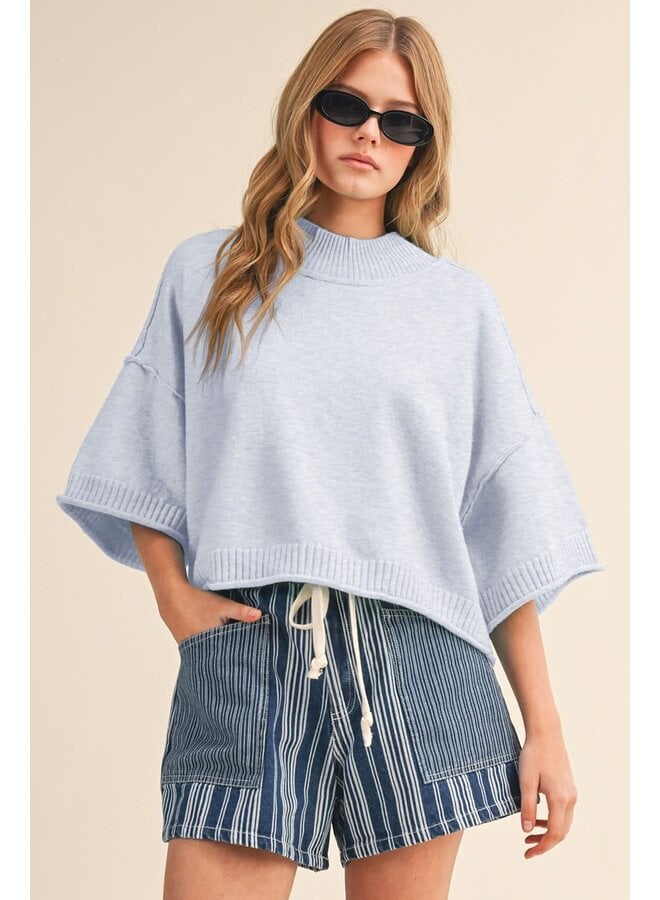 ALL BOXED UP MOCK NECK SWEATER-PASTEL BLUE