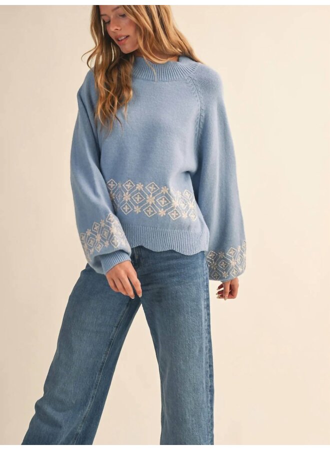 ALL BOXED UP MOCK NECK SWEATER-PASTEL BLUE