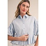 IT'S IN THE PLEATS BUTTON DOWN BUBBLE TOP-BLUE