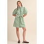 THE RUFFLED & STRIPED BUTTON DOWN DRESS-GREEN