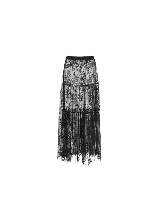 LAYERING LACE MAXI SKIRT-BLACK