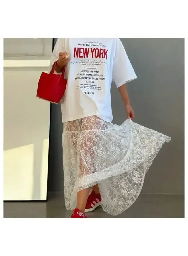 LAYERING LACE MAXI SKIRT-WHITE