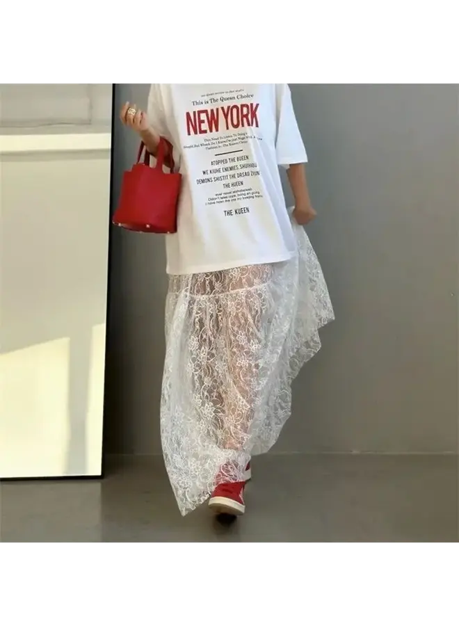 LAYERING LACE MAXI SKIRT-WHITE