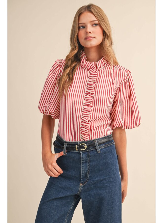 THE RUFFLED & STRIPED BUTTON DOWN TOP