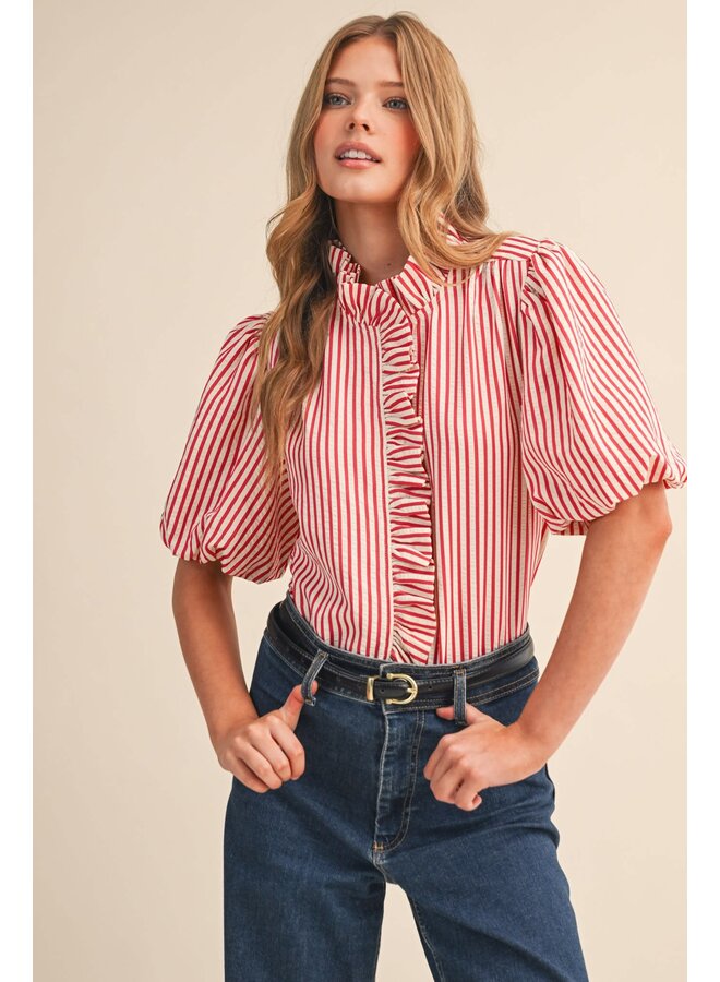 THE RUFFLED & STRIPED BUTTON DOWN TOP