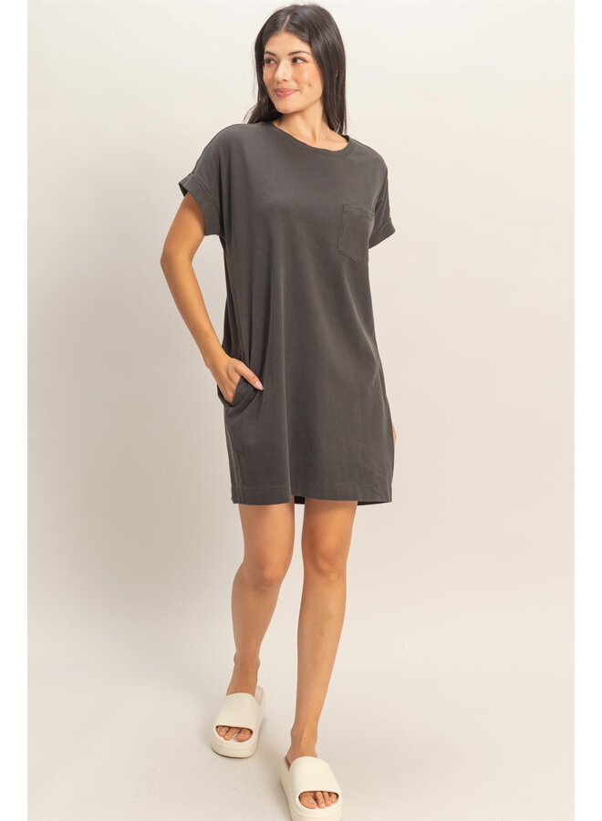 TAKE IT EASY T-SHIRT DRESS-BLACK