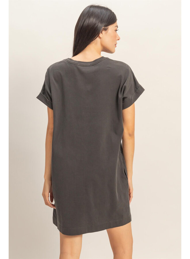 TAKE IT EASY T-SHIRT DRESS-BLACK