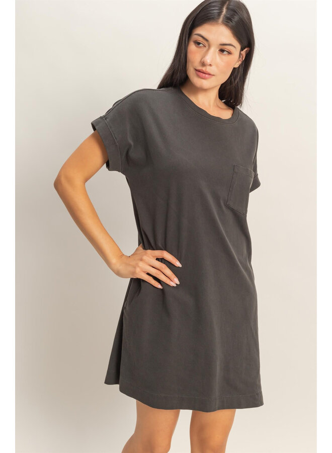 TAKE IT EASY T-SHIRT DRESS-BLACK
