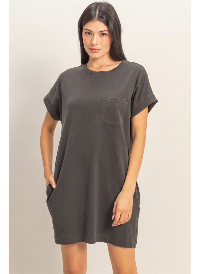 TAKE IT EASY T-SHIRT DRESS-BLACK