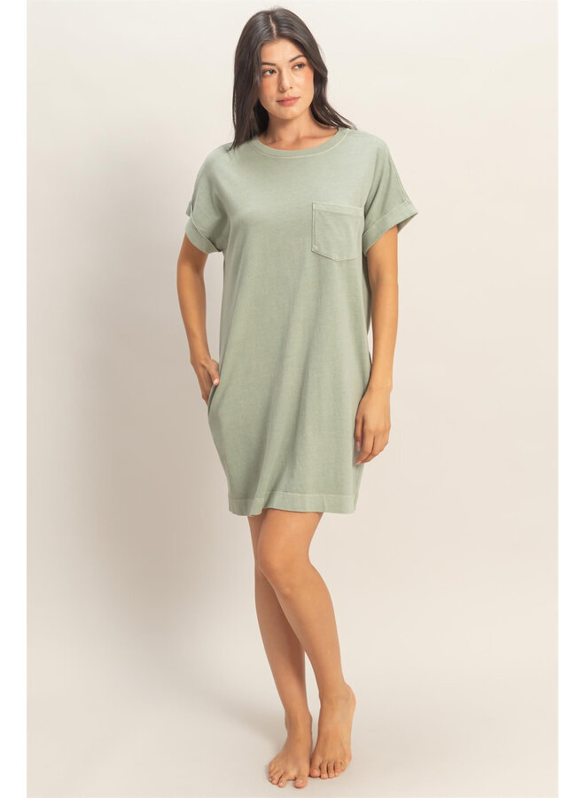 TAKE IT EASY T-SHIRT DRESS-SAGE GREEN