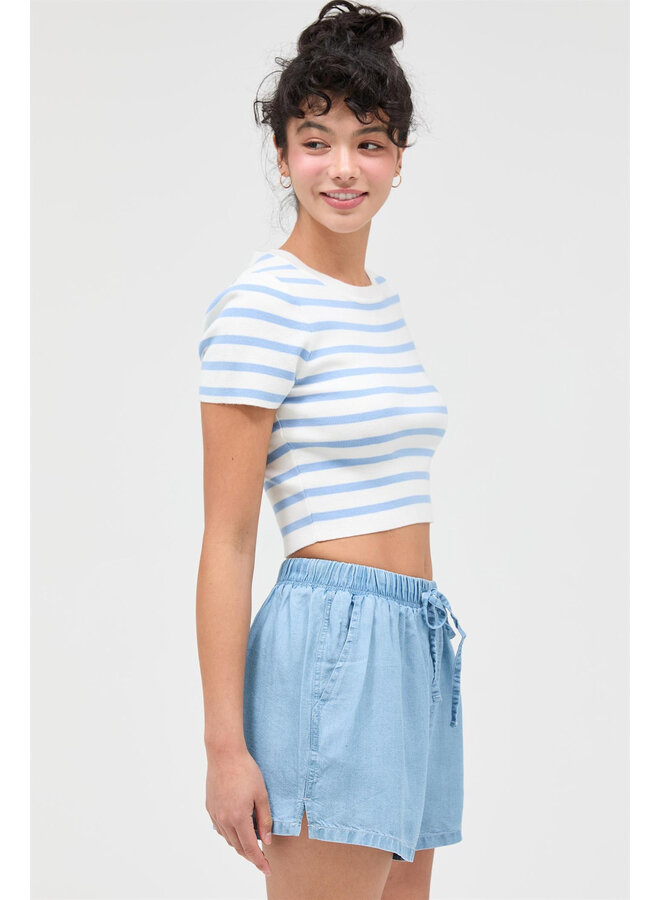 STRIPED AROUND CROP TOP-BLUE
