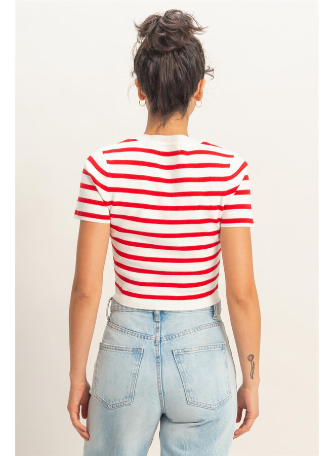 STRIPED AROUND CROP TOP-RED