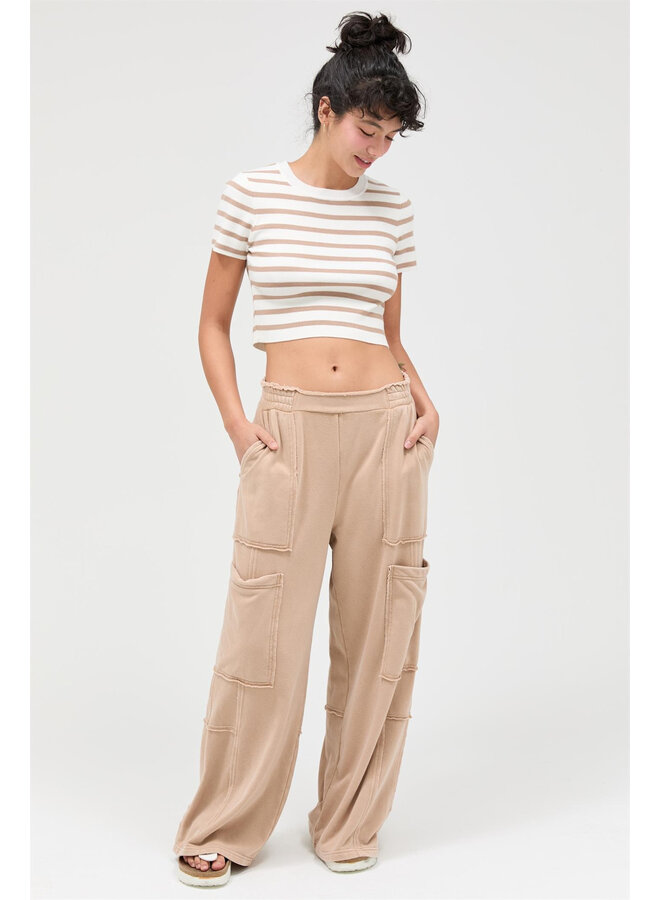 STRIPED AROUND CROP TOP-TAUPE