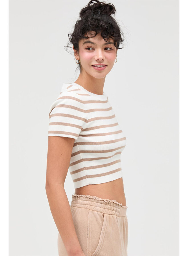 STRIPED AROUND CROP TOP-TAUPE