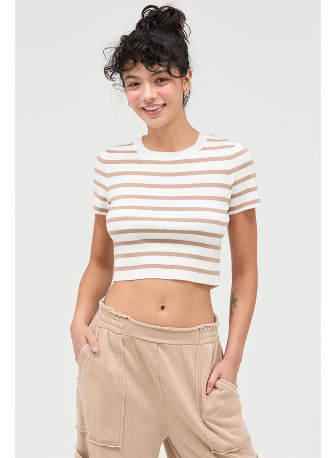 STRIPED AROUND CROP TOP-TAUPE
