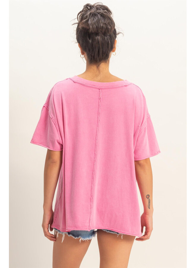 I'M FADED OVERSIZED V-NECK TEE-FUCHSIA
