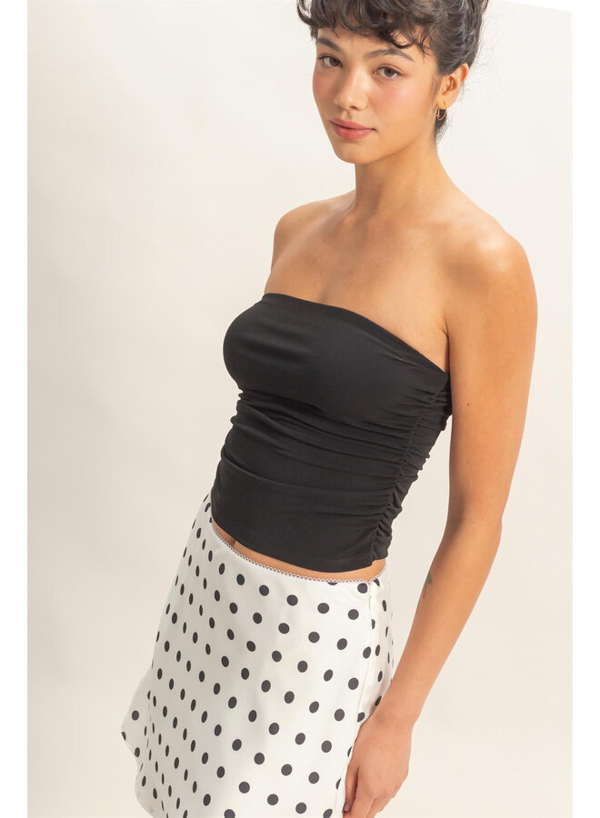 RUCHED BANDEAU TOP-BLACK