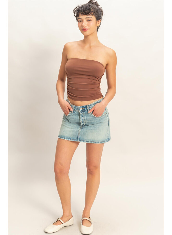 RUCHED BANDEAU TOP-CHOCOLATE