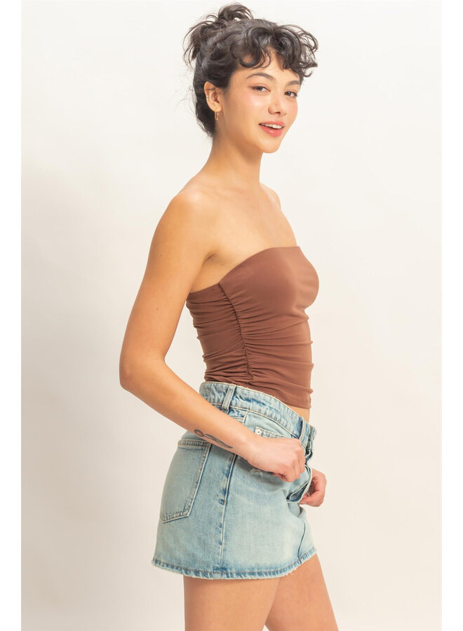 RUCHED BANDEAU TOP-CHOCOLATE