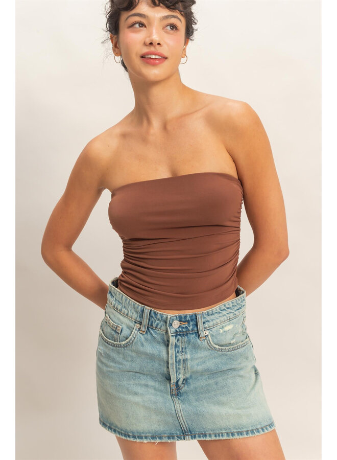 RUCHED BANDEAU TOP-CHOCOLATE