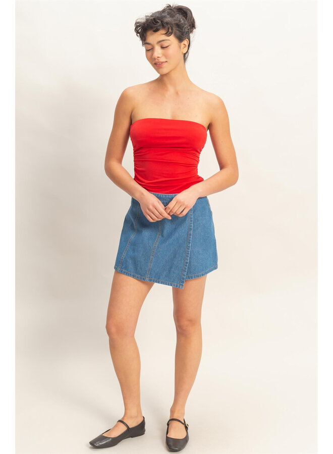 RUCHED BANDEAU TOP-RED