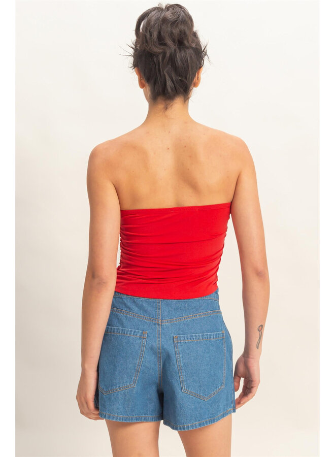 RUCHED BANDEAU TOP-RED