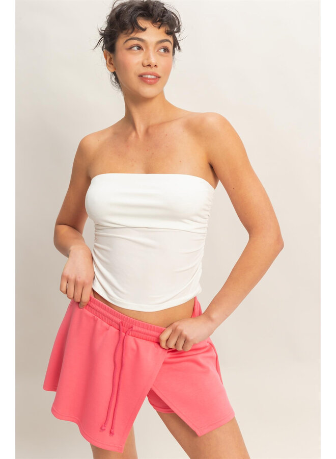 RUCHED BANDEAU TOP-WHITE