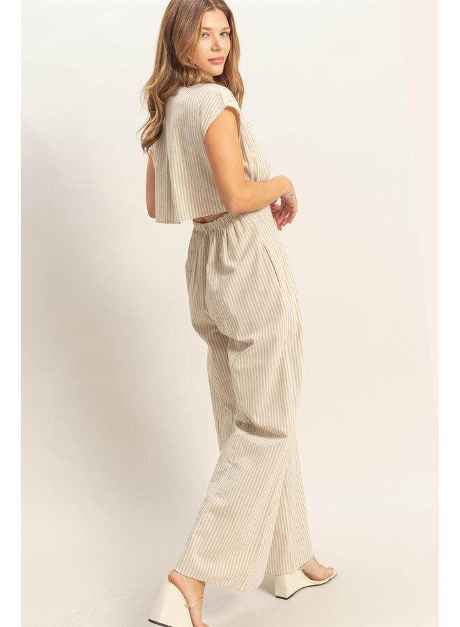 CITY SLICKER STRIPED BUTTON DOWN JUMPSUIT