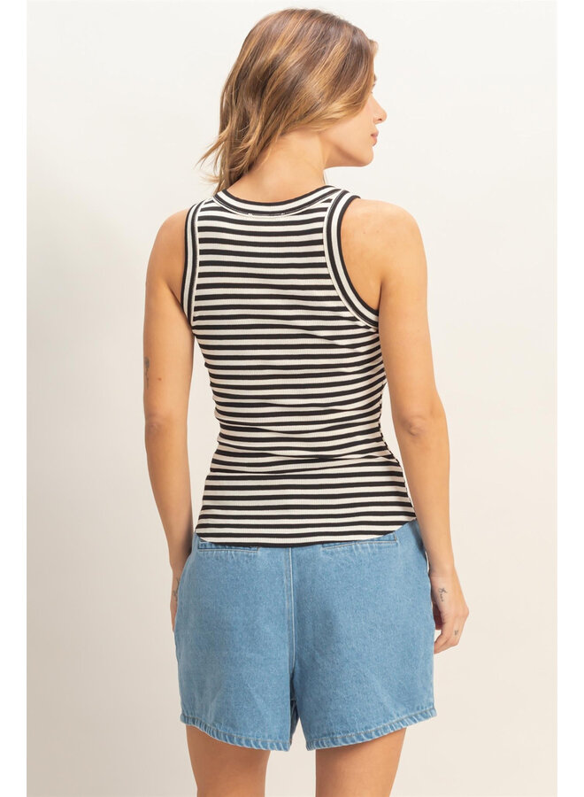 SUMMER TIME STRIPES RAZOR BACK TOP-BLACK