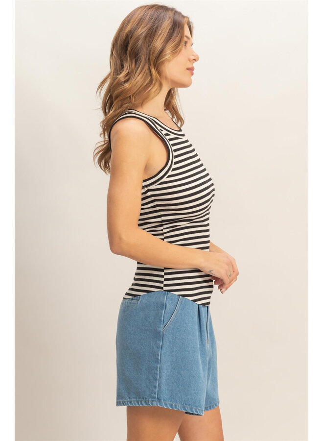 SUMMER TIME STRIPES RAZOR BACK TOP-BLACK