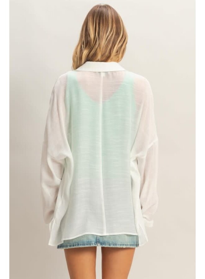 SHEER CONFIDENCE BUTTON DOWN TOP-WHITE
