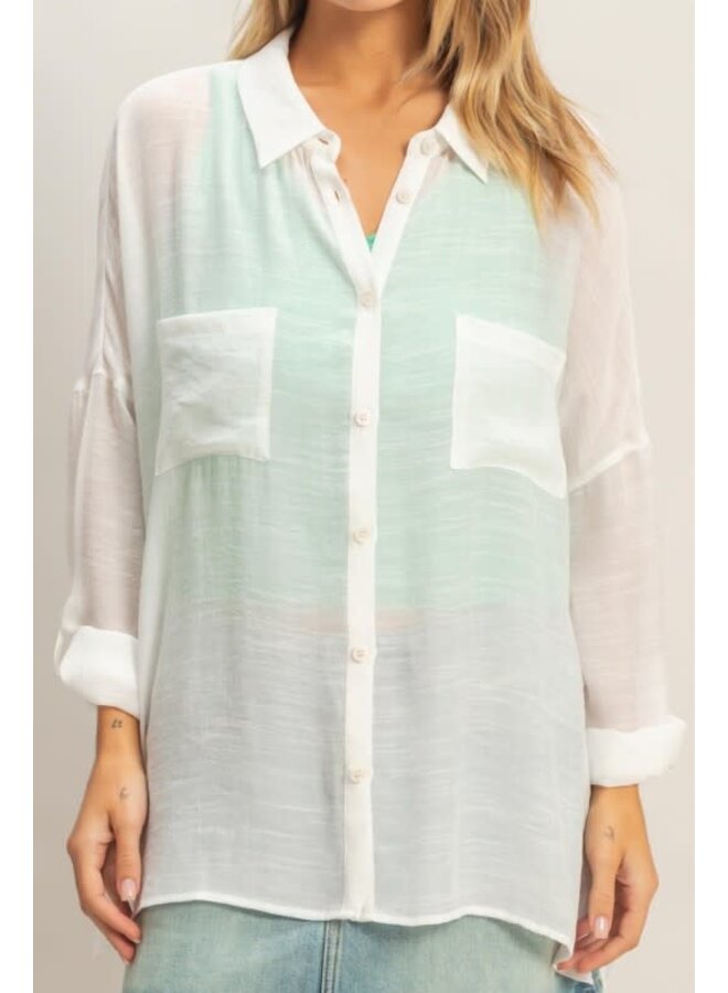SHEER CONFIDENCE BUTTON DOWN TOP-WHITE